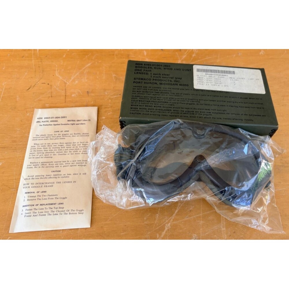 NOS In Orig. Box  U.S. Military Sun, Wind, & Dust Goggles #NSN 8465-01-004-2893